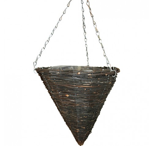 20 x 14" Black Rattan Cone Pointed Hanging Basket